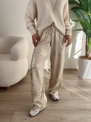Taş Varak Baskılı Bel Bağlamalı Pantolon