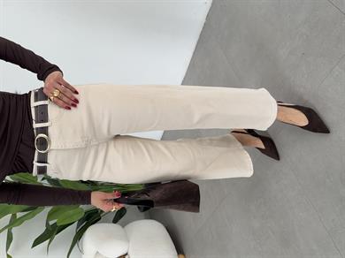 Taş Wideleg Likralı Kemerli Pantolon