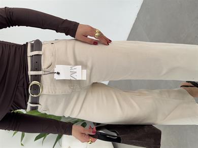 Taş Wideleg Likralı Kemerli Pantolon