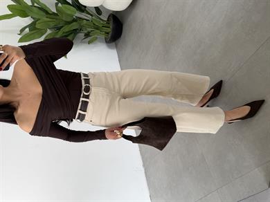 Taş Wideleg Likralı Kemerli Pantolon