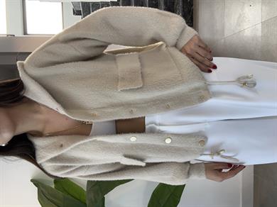 Taş Yumoş Belden Büzgülü Kapşonlu Ceket