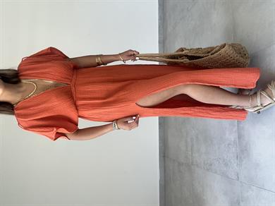 Truva Orange Müslin Elbise
