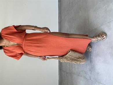 Truva Orange Müslin Elbise