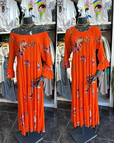 Turuncu Desenli Elbise