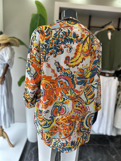 Turuncu Desenli Hakim Yaka Pamuklu Vual Gömlek