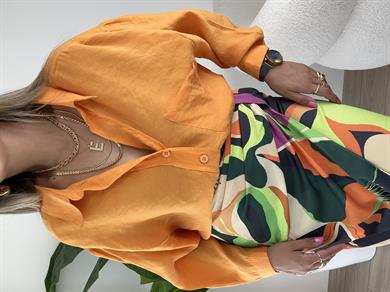 Turuncu Düşük Omuz Oversize Gömlek