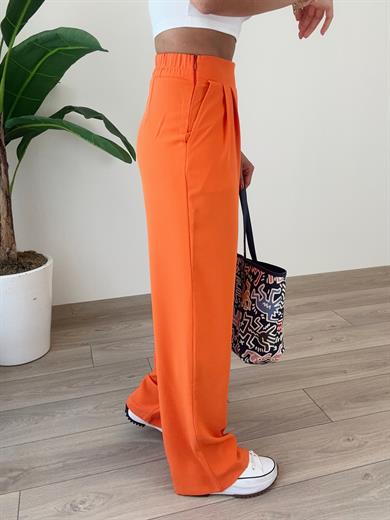 Turuncu Yandan Fermuarlı Pileli Palazzo