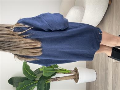 V Aksesuarlı Düz Kazak-İndigo