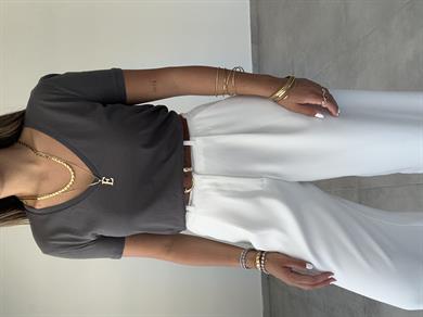 V Yaka Basic Antrasit Tişört