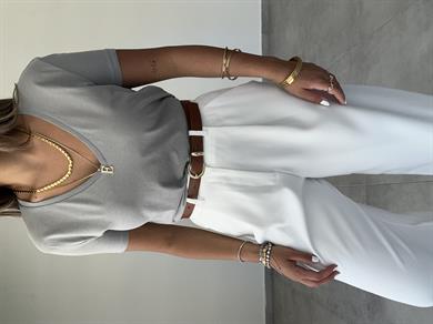 V Yaka Basic Gri Tişört