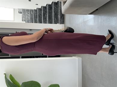 Vatkalı Yırtmaçlı Bordo Elbise
