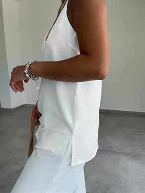 Vina Beyaz Ayrobin İp Askılı Bol Paça Takım