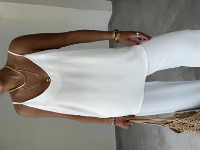 Vina Beyaz Ayrobin İp Askılı Bol Paça Takım