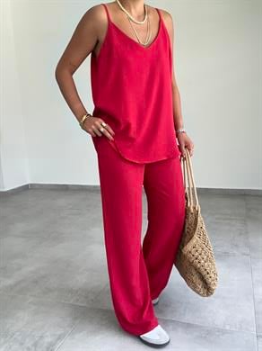 Vina Bordo Ayrobin İp Askılı Bol Paça Takım