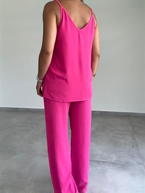 Vina Pembe Ayrobin İp Askılı Bol Paça Takım