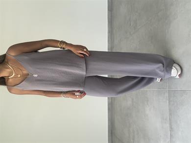 Vina Gri Ayrobin İp Askılı Bol Paça Takım