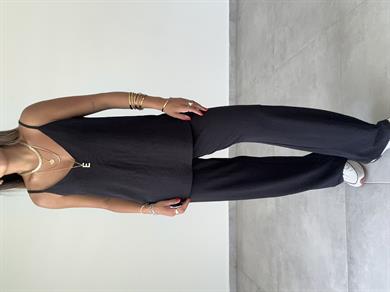 Vina Siyah Ayrobin İp Askılı Bol Paça Takım