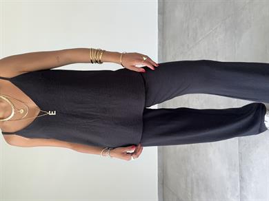 Vina Siyah Ayrobin İp Askılı Bol Paça Takım