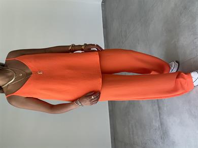 Vina Turuncu Ayrobin İp Askılı Bol Paça Takım