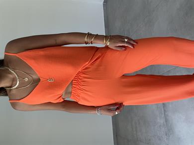 Vina Turuncu Ayrobin İp Askılı Bol Paça Takım