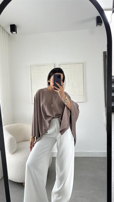 Vizon Asimetrik Uzun Kollu Pelerin