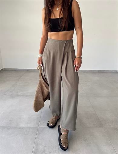 Vizon Beli Lastikli Pareo Pantolon