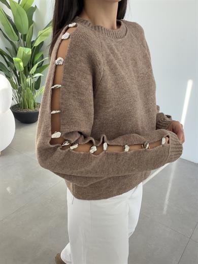 Vizon Bisiklet Yaka Aksesuar Detaylı Tirko Kazak