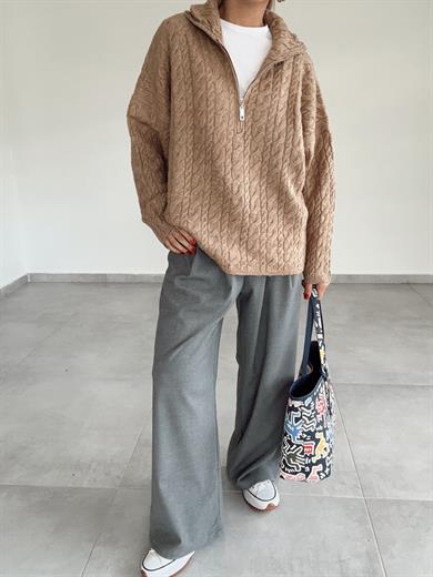 Vizon Fermuarlı Triko Kazak