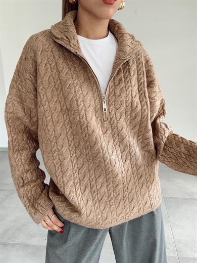 Vizon Fermuarlı Triko Kazak