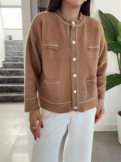 Vizon İnci Düğmeli Gold Biyeli Hırka