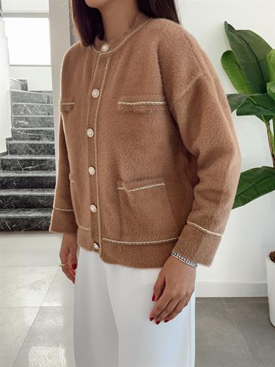 Vizon İnci Düğmeli Gold Biyeli Hırka