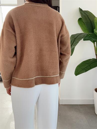 Vizon İnci Düğmeli Gold Biyeli Hırka