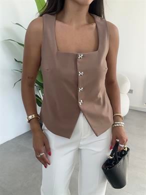 Vizon Kare Yaka Astarlı Yelek