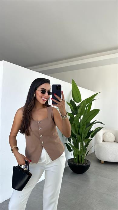 Vizon Kare Yaka Astarlı Yelek