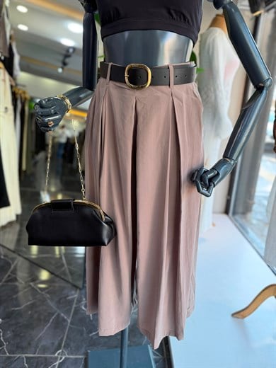 Vizon Kemerli Ve Pileli Culotte Pantolon
