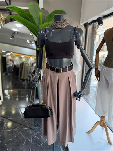 Vizon Kemerli Ve Pileli Culotte Pantolon