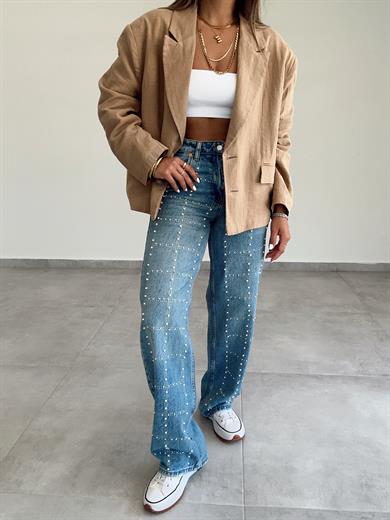 Vizon Keten Blazer Ceket