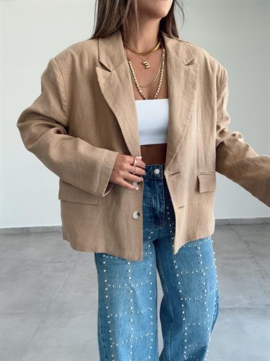 Vizon Keten Blazer Ceket
