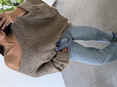 Vizon Kolları Katlamalı Triko Kazak