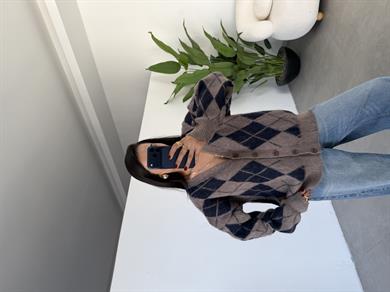 Vizon-Lacivert Baklava Desenli Triko Hırka