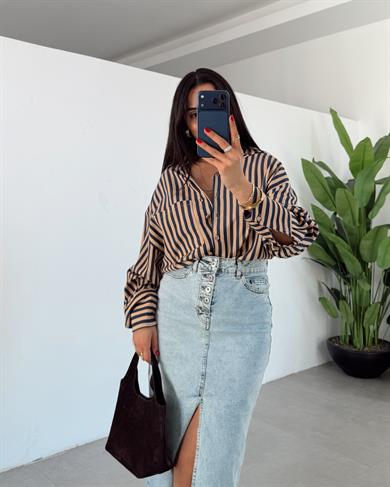 Vizon-Lacivert Çizgili Gömlek