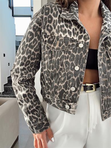 Vizon Leopar Desen Kısa Mont