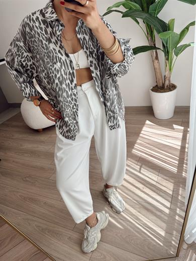 Vizon Oversize Leopar Gömlek