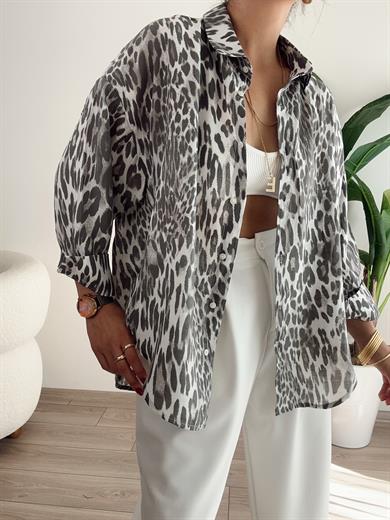 Vizon Oversize Leopar Gömlek