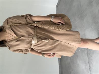 Vizon Pamuk Keten Yakalı Gömlek Elbise