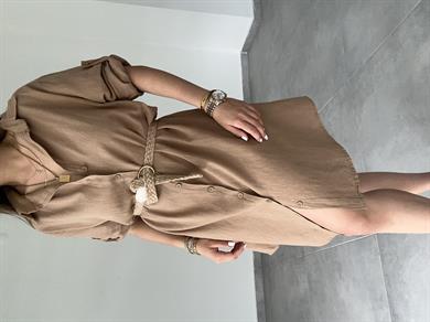 Vizon Pamuk Keten Yakalı Gömlek Elbise