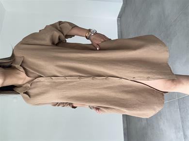 Vizon Pamuk Keten Yakalı Gömlek Elbise