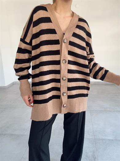 Vizon-Siyah  Çizgili Uzun Hırka