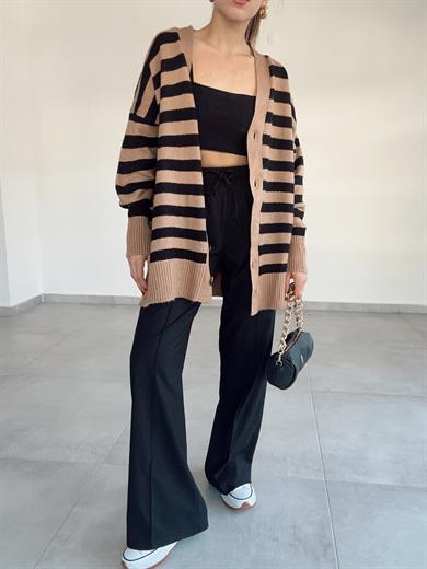 Vizon-Siyah  Çizgili Uzun Hırka