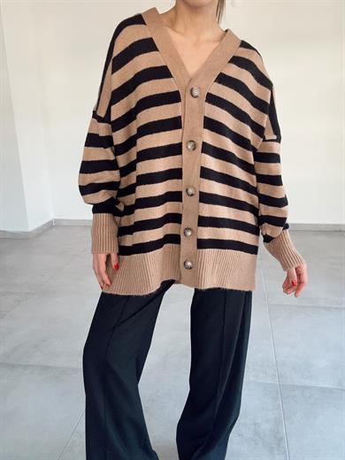 Vizon-Siyah  Çizgili Uzun Hırka